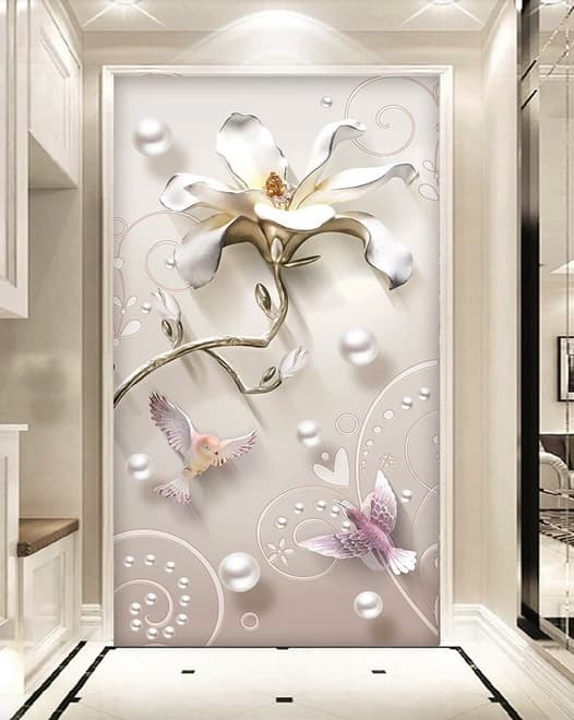 3D-Look Blumen mit Perlen Lux Blumen Fototapete