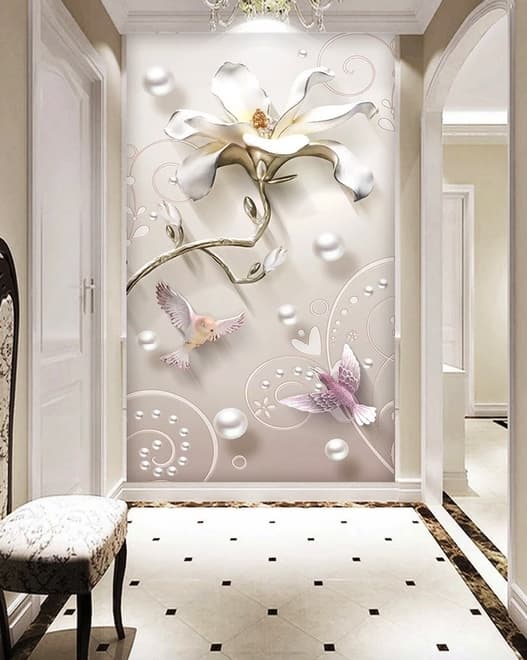3D-Look Blumen mit Perlen Lux Blumen Fototapete