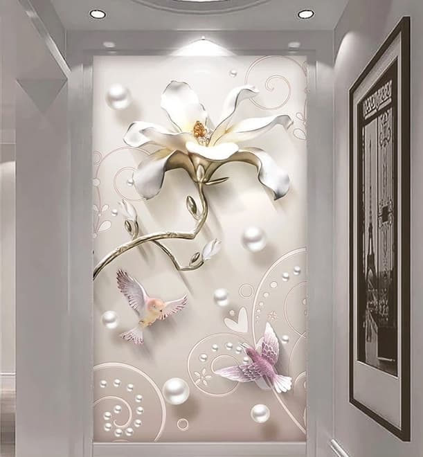 3D-Look Blumen mit Perlen Lux Blumen Fototapete