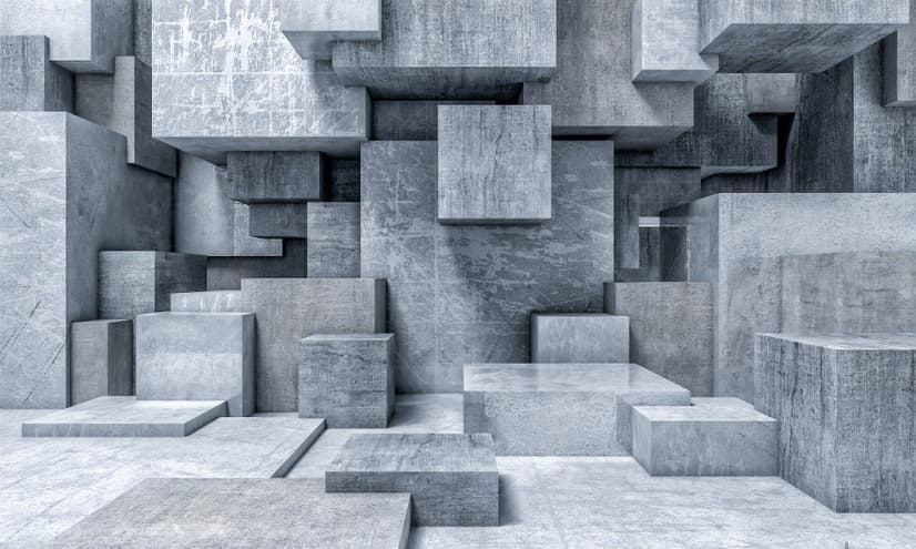 3D Look Concrete Style Gray Abstract Cubes Wallpaper Mural