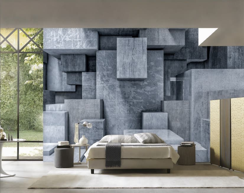 3D Look Concrete Style Gray Abstract Cubes Wallpaper Mural
