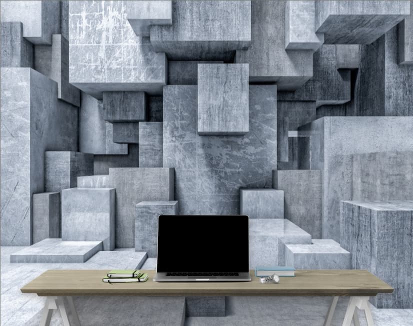 3D Look Concrete Style Gray Abstract Cubes Wallpaper Mural
