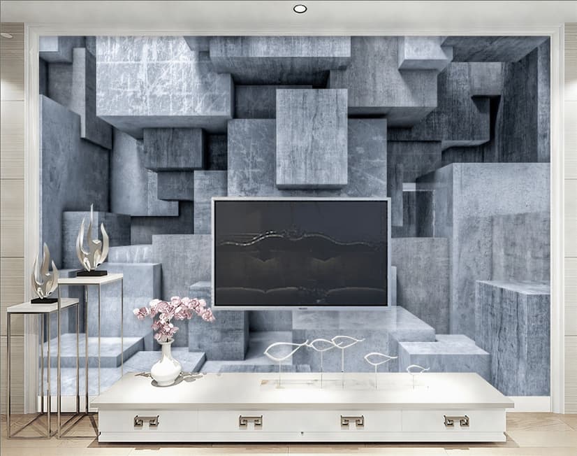 3D Look Concrete Style Gray Abstract Cubes Wallpaper Mural