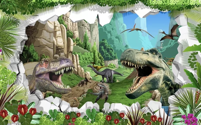 3D Look Dragons and Dinosaurs Wallpaper Mural