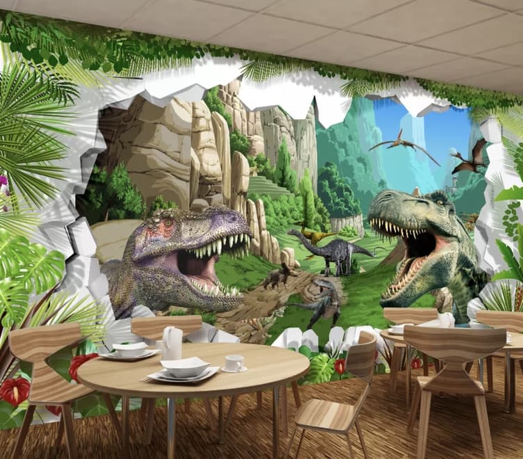 3D Look Dragons and Dinosaurs Wallpaper Mural