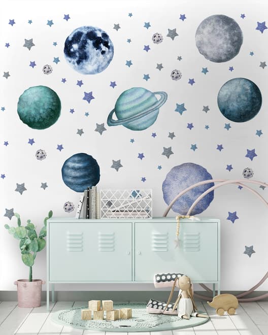 Watercolor Planets and Stars Wall Decal Sticker