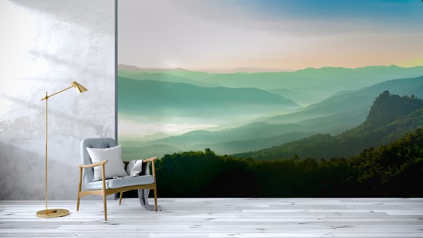 Misty Mountain Green Forest Scenic Wallpaper Mural