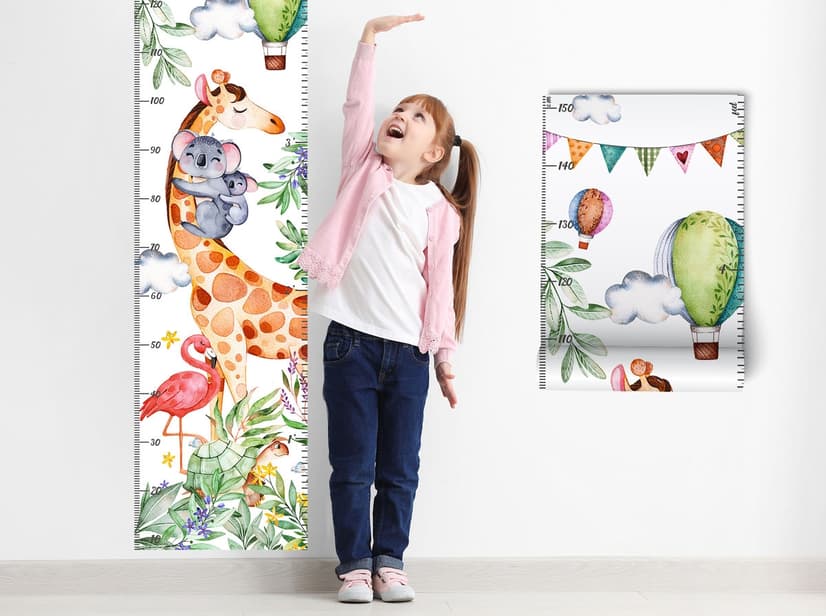 Tableau des tailles pour enfants avec animaux tropicaux Stickers muraux
