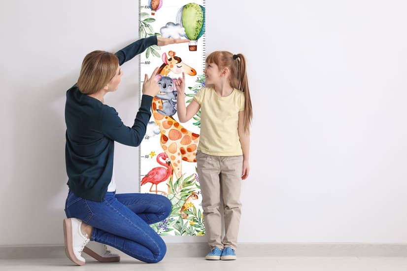 Tableau des tailles pour enfants avec animaux tropicaux Stickers muraux