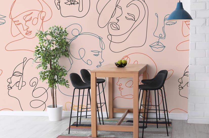 Abstract Pink Faces Wallpaper Mural