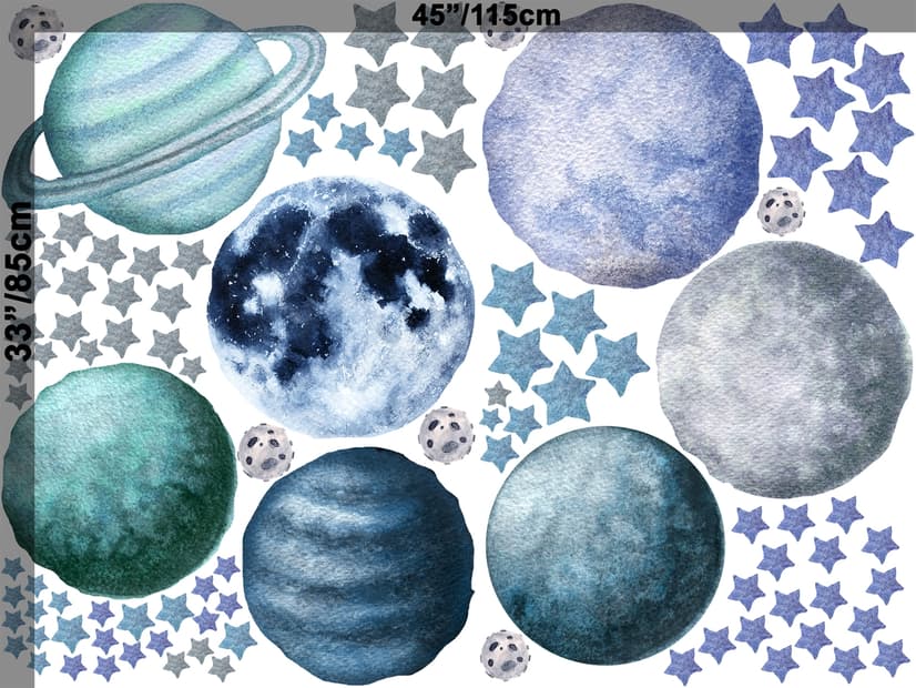 Watercolor Planets and Stars Wall Decal Sticker