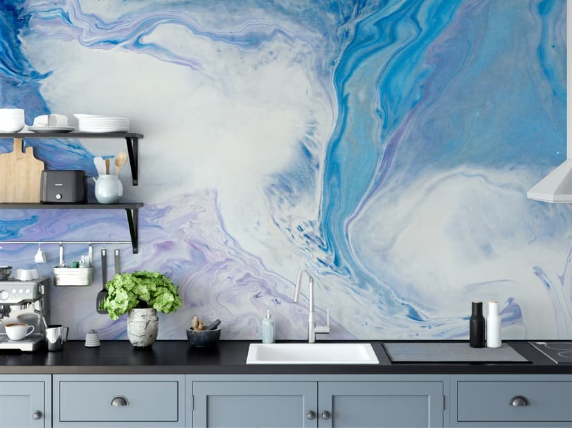 Papier peint panoramique abstrait à motifs de vagues turquoise