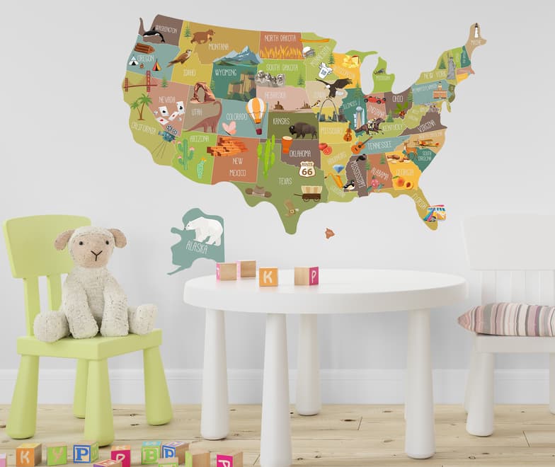 United States Map Wall Decal Sticker for Kids Room