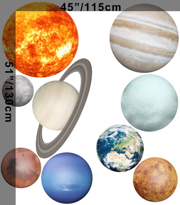 Solar System Sun and Planets Wall Decal Sticker