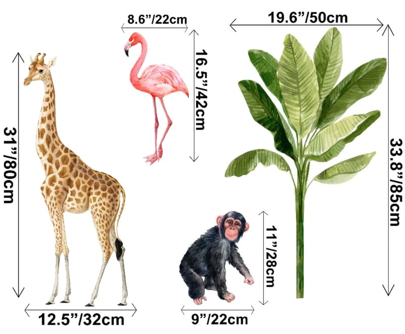 Kids Tropical Safari Animals Set Wall Decal Sticker