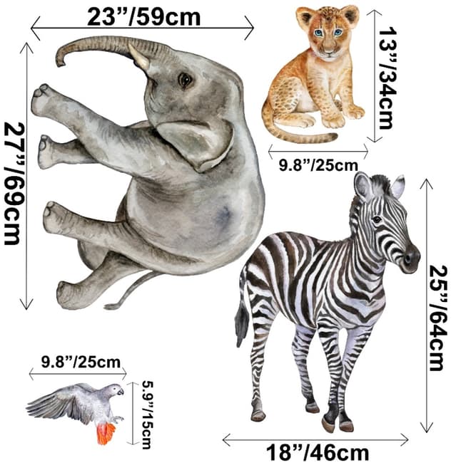 Kids Tropical Safari Animals Set Wall Decal Sticker