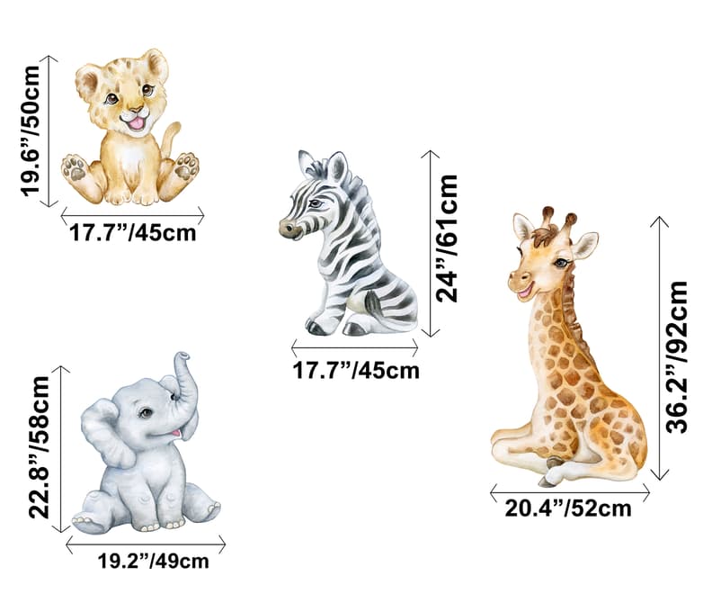Kids Cute Safari Animal with Tropical Trees Wall Decal Sticker