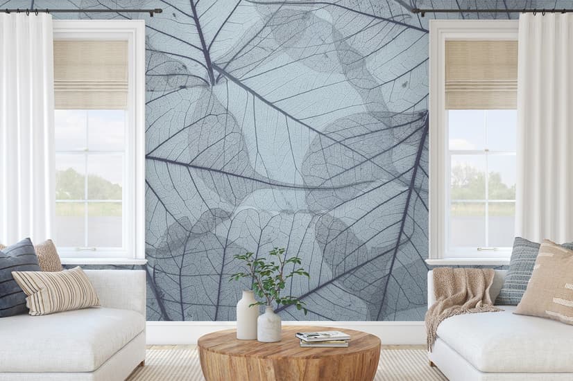 Monochrome Leaf Pattern Wallpaper Mural