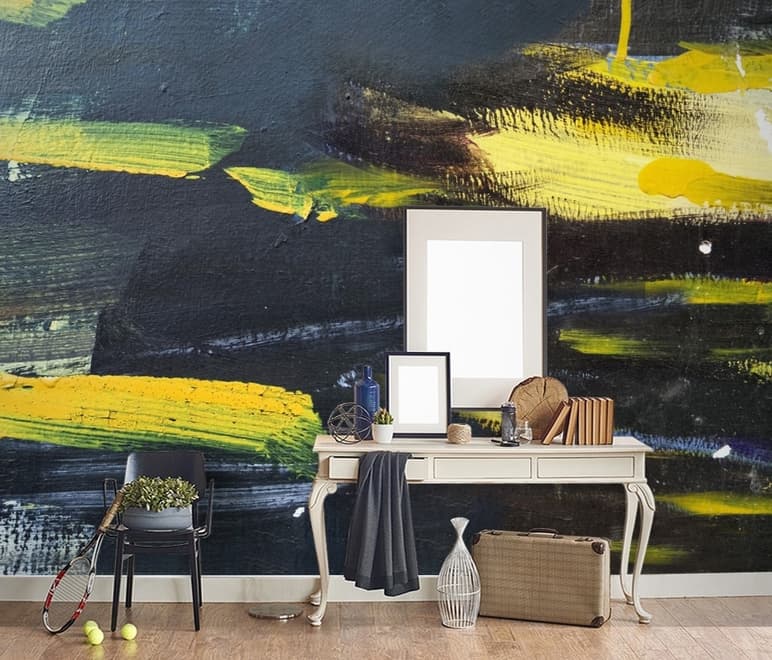 Oil Painting Black Yellow Splash Wallpaper Mural