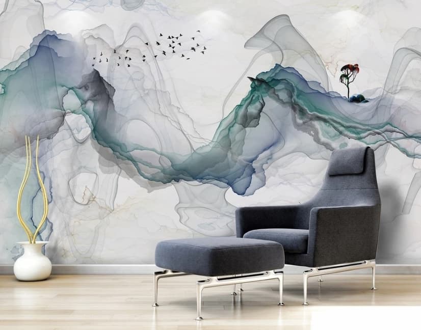 Abstract Colorful Smoke with Tree Wallpaper Mural