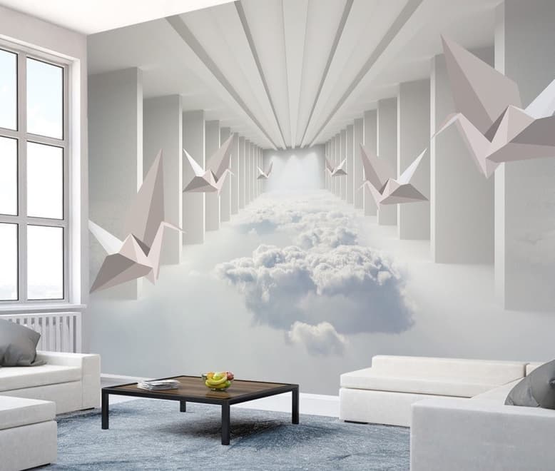 Abstract Corridor with Paper Plane Wallpaper Mural