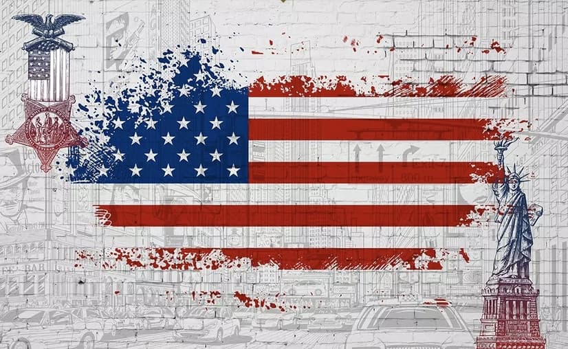 USA Flag with Statue of Liberty Wallpaper Mural