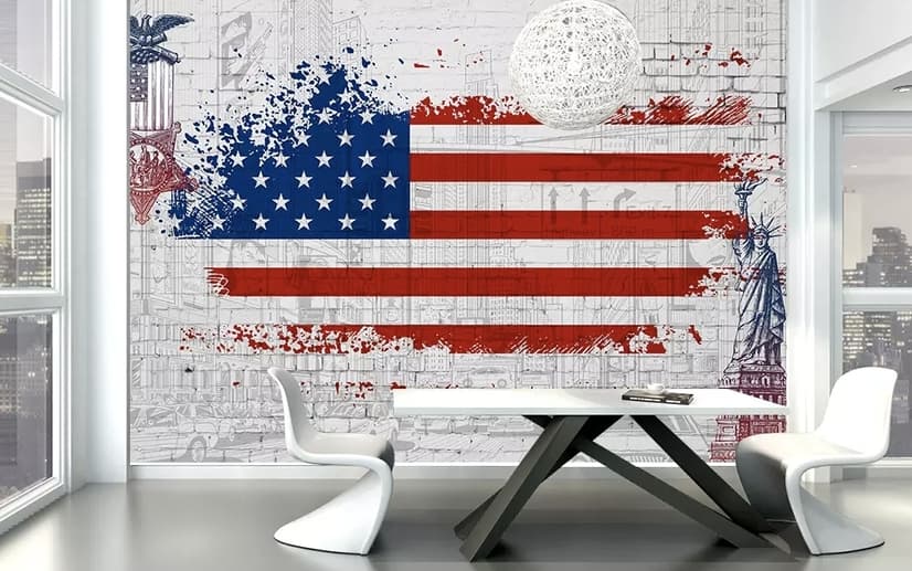 USA Flag with Statue of Liberty Wallpaper Mural