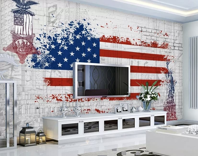 USA Flag with Statue of Liberty Wallpaper Mural