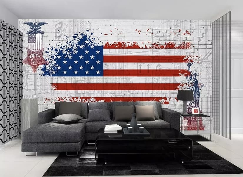 USA Flag with Statue of Liberty Wallpaper Mural