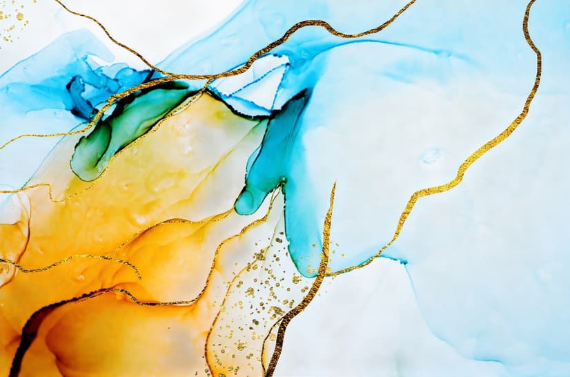 Blue Yellow Watercolor Brush with Modern Lines Wallpaper Mural