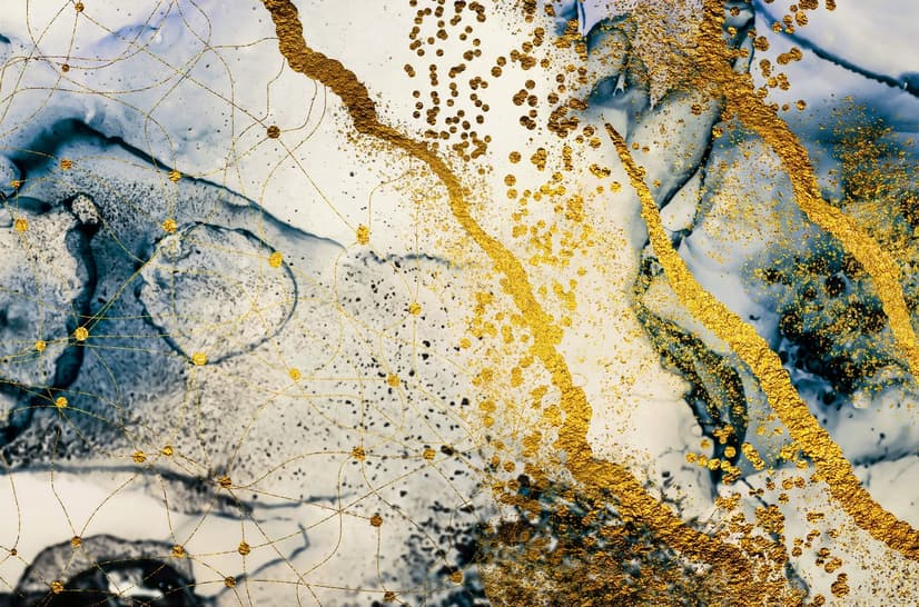 Dark Blue Ocean Brushes with Gold Style Waves Wallpaper Mural