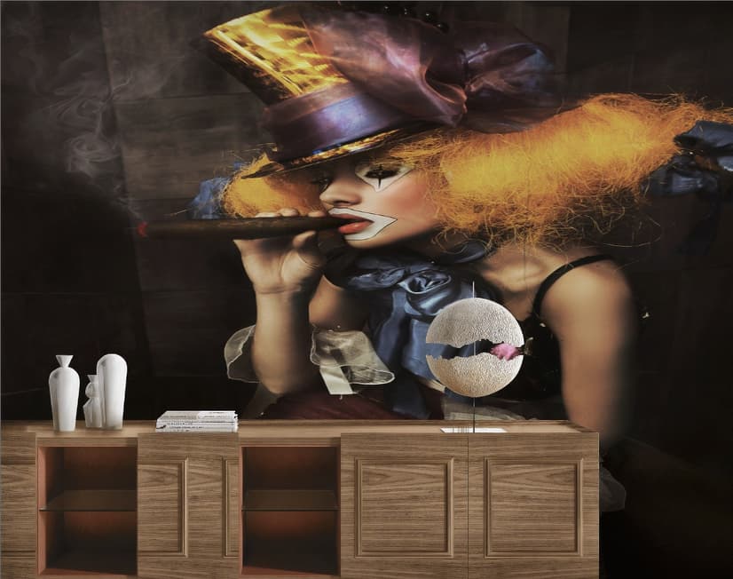 Girl Clown with a Cigar Wallpaper Mural