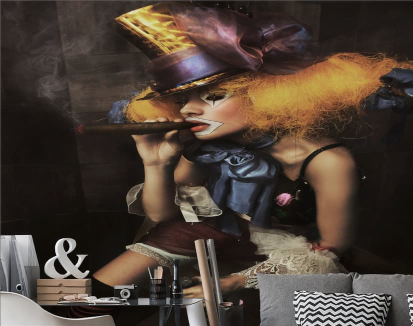 Girl Clown with a Cigar Wallpaper Mural