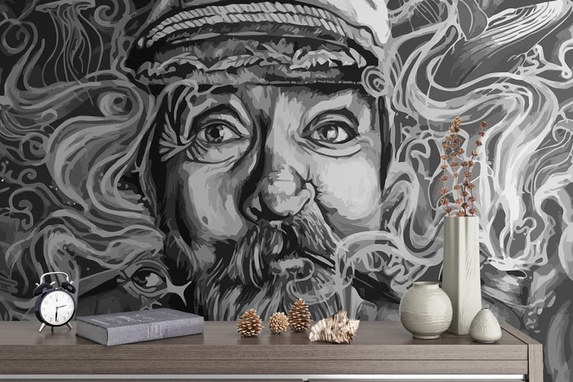 Grayscale Smoker Man Wallpaper Mural