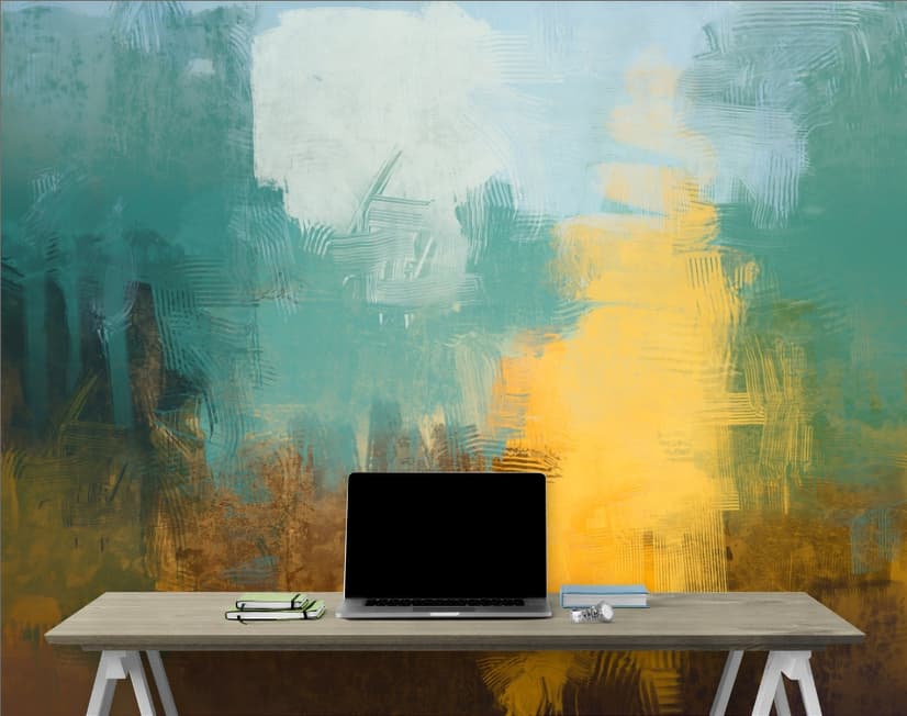 Watercolor Style Green Yellow Abstract Painting Wallpaper Mural
