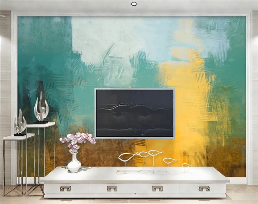 Watercolor Style Green Yellow Abstract Painting Wallpaper Mural