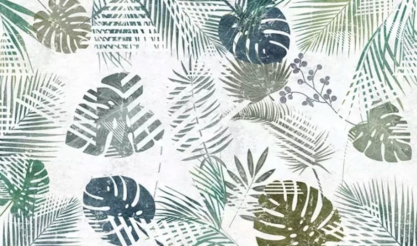 Papier peint panoramique rétro à motif de feuilles tropicales