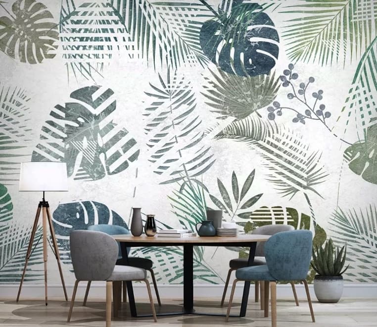 Papier peint panoramique rétro à motif de feuilles tropicales