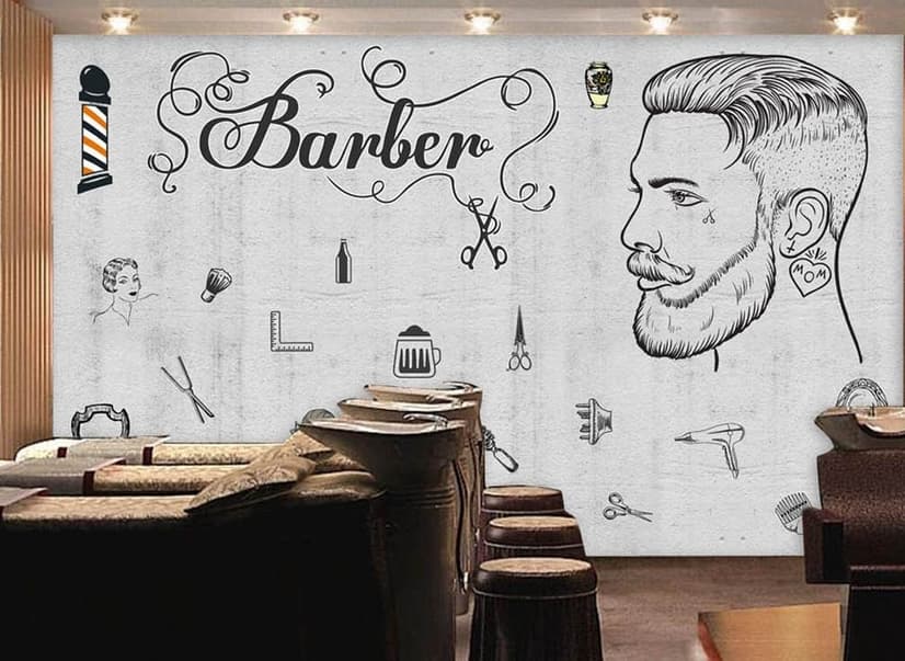 Charcoal Barbershop and Haircut Wallpaper Mural
