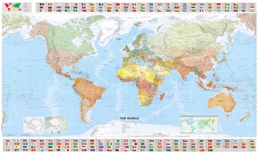 Political World Map and Country Flags Wallpaper Mural