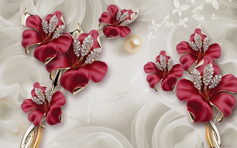 Crystal Red Floral Art Wallpaper Mural