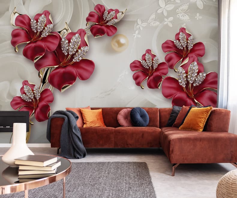 Crystal Red Floral Art Wallpaper Mural