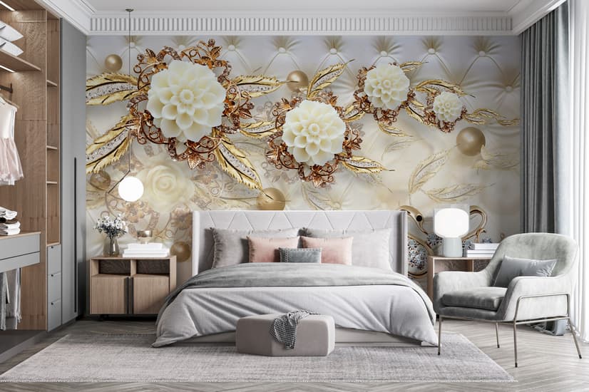 Swan with Peony Floral Wallpaper Mural