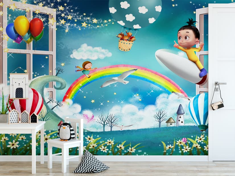 Papier peint monstres de dessin animé et de montgolfière