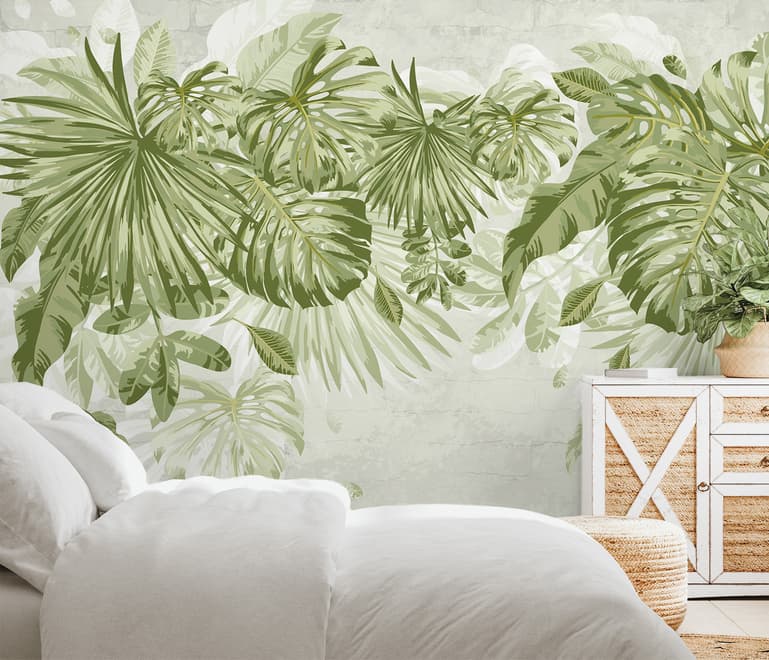 Watercolor Tropical Leaves Wallpaper Mural