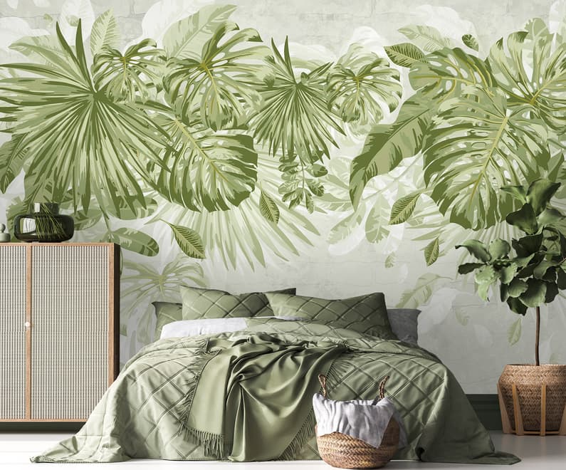 Watercolor Tropical Leaves Wallpaper Mural
