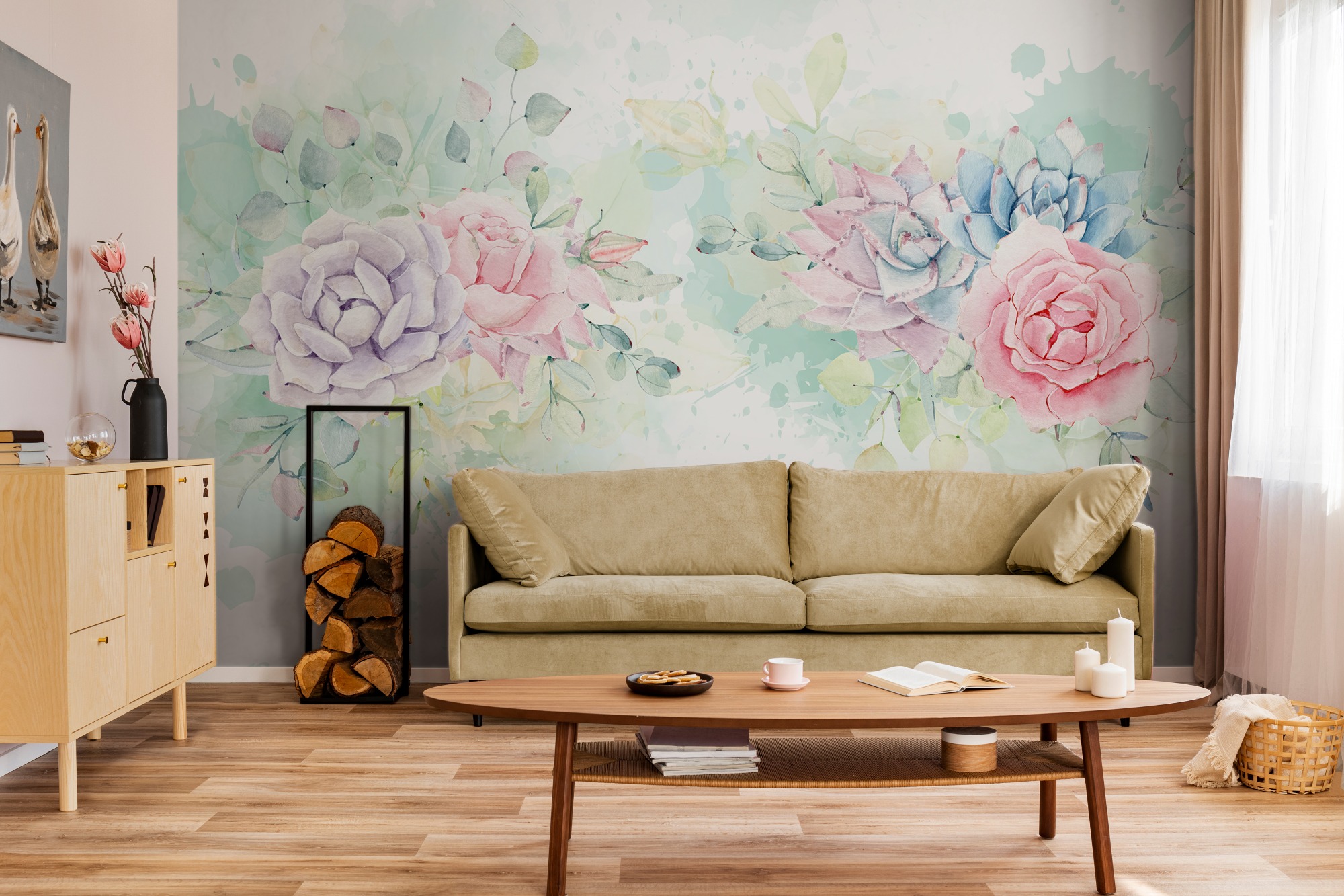 Watercolor Soft Floral Wallpaper Mural