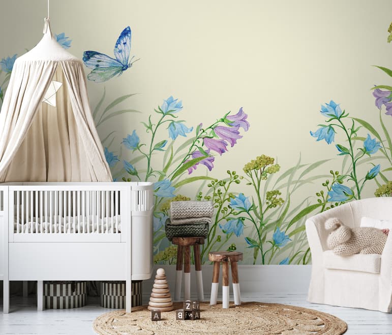 Papier peint panoramique jardin fleuri violet