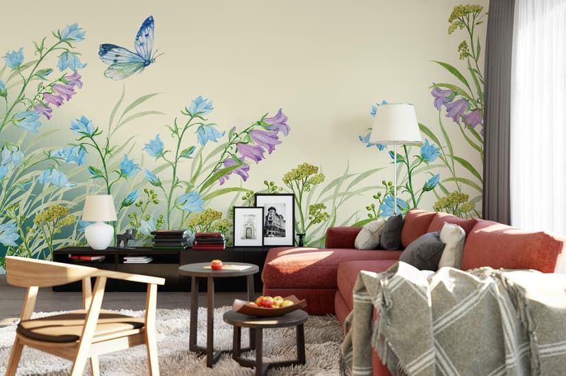 Papier peint panoramique jardin fleuri violet
