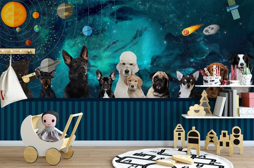 Cartoon Space with Different Dog Wallpaper Mural